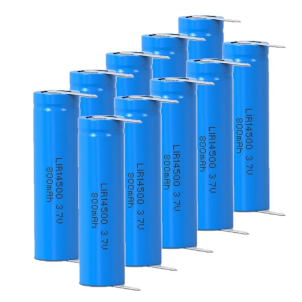 10 stuks: ICR14500 / 14500 batterij met soldeerlippen (3.7 V, 800 mAh, 123accu huismerk) ADR00162 - 1