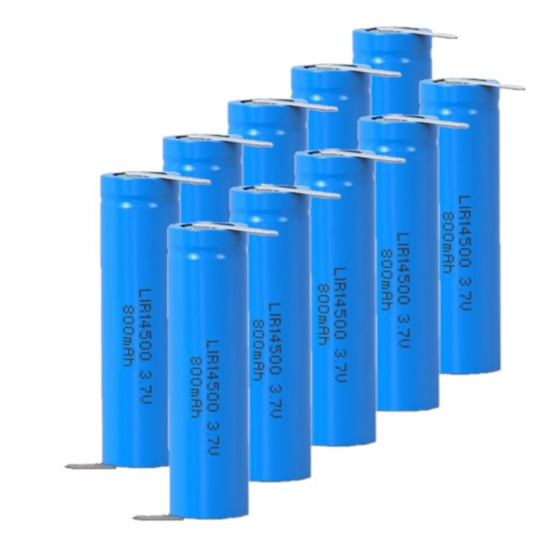 10 stuks: ICR14500 / 14500 batterij met soldeerlippen (3.7 V, 800 mAh, 123accu huismerk) ADR00164 - 1