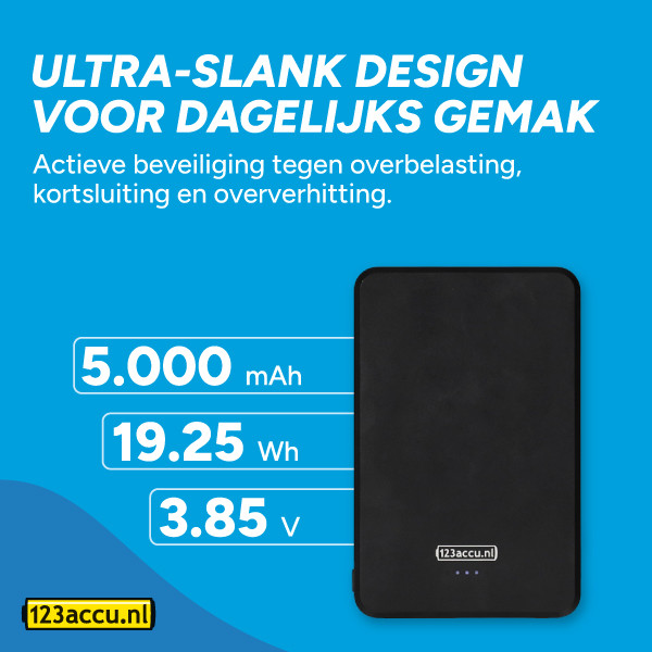 123accu Draadloze Powerbank ultra slim zwart (20W, 5000 mAh) ADR00363 - 8