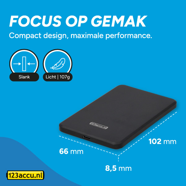 123accu Draadloze Powerbank ultra slim zwart (20W, 5000 mAh) ADR00363 - 9