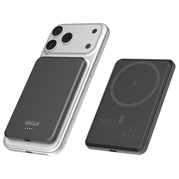 123accu Draadloze Powerbank ultra slim zwart (20W, 5000 mAh) ADR00363 - 1