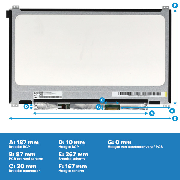 Laptop LCD scherm 11,6" | 1366 x 768 | Slimline | Mat | 30-pins eDP connector | Brackets up/down ADR00327 - 3