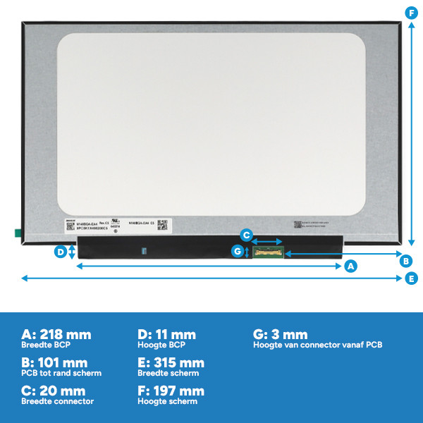 Laptop LCD scherm 14" | 1366 x 768 | Ultraslim | Mat | 30-pins eDP connector | Geen brackets ADR00323 - 3