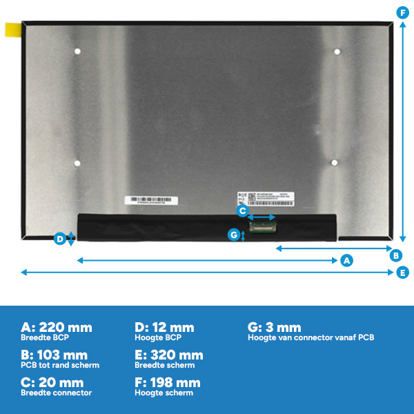 Laptop LCD scherm 14" | 1920 x 1080 | Slimline IPS | Mat | 30-pins eDP connector | Brackets up/down ADR00344 - 3