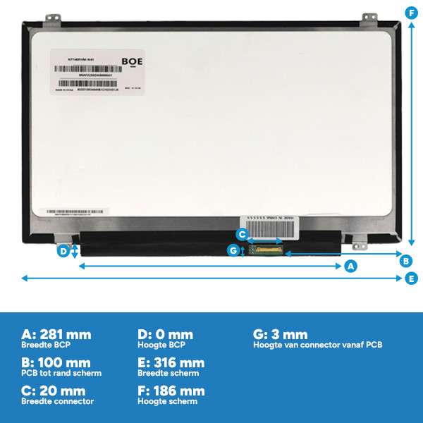 Laptop LCD scherm 14" | 1920 x 1080 | Slimline IPS | Mat | 30-pins eDP connector | Ingebouwde inverter (PCB) ADR00324 - 3
