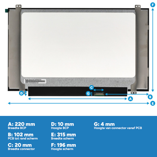 Laptop LCD scherm 14" | 1920 x 1080 | Ultraslim IPS | Mat | 30-pins eDP connector | Brackets up/down ADR00343 - 3