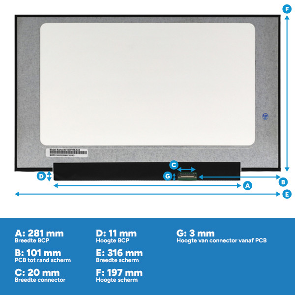 Laptop LCD scherm 14" | 1920 x 1080 | Ultraslim IPS | Mat | 30-pins eDP connector | Geen brackets ADR00321 - 3