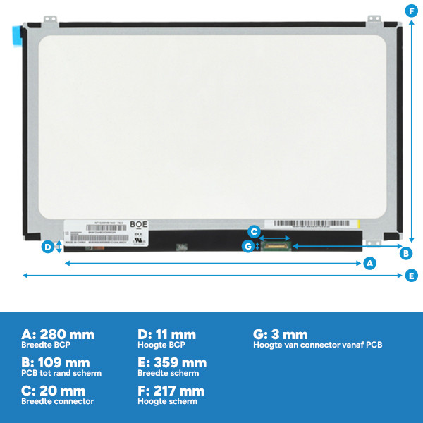 Laptop LCD scherm 15,6" | 1366 x 768 | Slimline | Mat | 30-pins eDP connector | Brackets up/down ADR00315 - 3