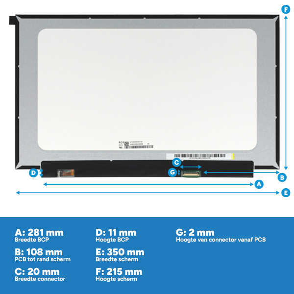 Laptop LCD scherm 15,6" | 1366 x 768 | Ultraslim | Mat | 30-pins eDP connector | Geen brackets ADR00316 - 3