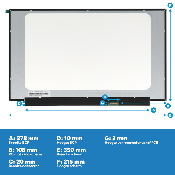 Laptop LCD scherm 15,6" | 1920 x 1080 | Ultraslim IPS | Mat | 30-pins eDP connector | Geen brackets ADR00317 - 3