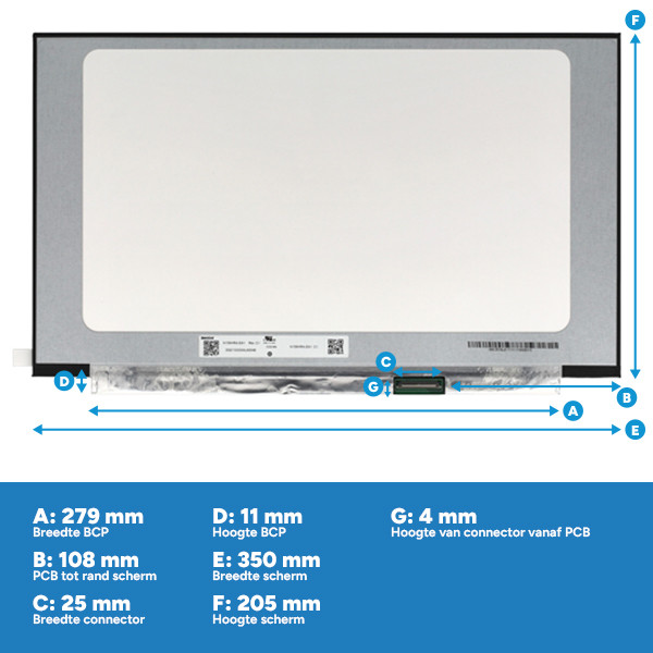 Laptop LCD scherm 15,6" | 1920 x 1080 | Ultraslim IPS | Mat | 40-pins eDP connector | 144Hz | Geen brackets ADR00318 - 3