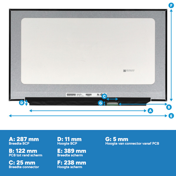 Laptop LCD scherm 17,3" | 1920 x 1080 | Slimline IPS | Mat | 40-pins eDP connector | Geen brackets ADR00326 - 3