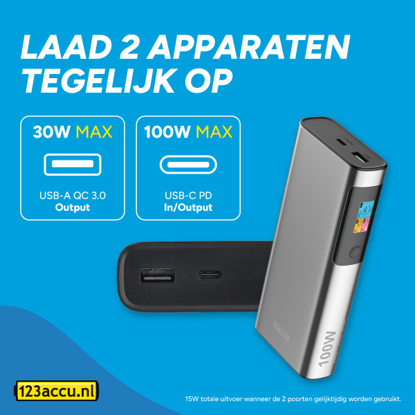 123accu Laptop Powerbank met snelladen zilver (100W, 20000 mAh) ADR00366 - 10