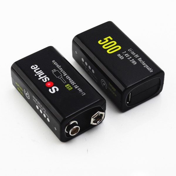 123accu Oplaadbare 9V / E-Block / 6HR62 Lithium Batterij met USB-C aansluiting (2 stuks, 500 mAh)  ANB01115 - 1