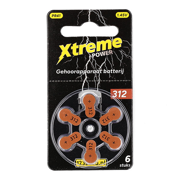 123accu Xtreme Power 312 / PR41 / Bruin gehoorapparaat batterij 6 stuks (123accu huismerk) ADR00355 - 1