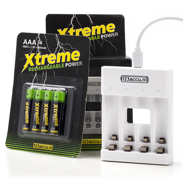 123accu Xtreme Power AAA / + USB (4 stuks, mAh) DR 123accu.nl