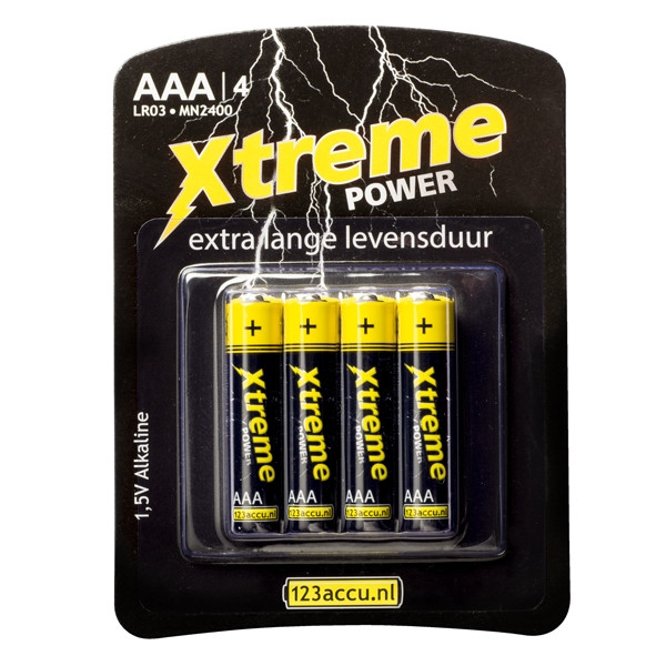 123accu Xtreme Power AAA / MN2400 / LR03 alkaline batterij (4 stuks, 1300 mAh)  ADR00008 - 1