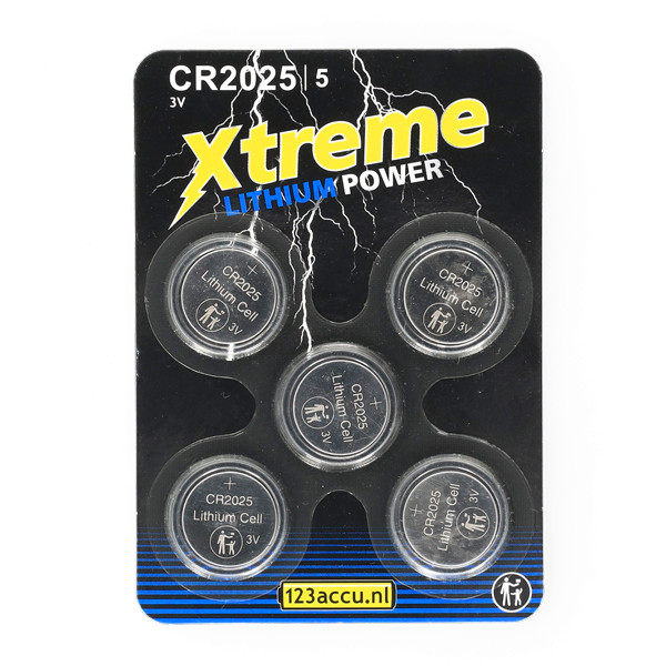 123accu Xtreme Power CR2025 3V Lithium knoopcel batterij 5 stuks ADR00070 - 1