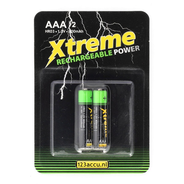 123accu Xtreme Power Oplaadbare AAA / HR03 Ni-Mh batterijen (2 stuks, 800 mAh) ADR00082 - 1