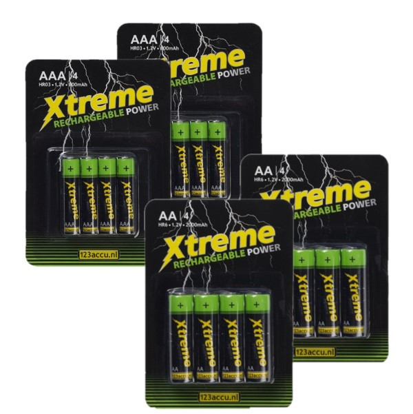123accu Xtreme Power Oplaadbare AA / HR6 + AAA / HR03 Ni-Mh batterijen (16 stuks, 2000 mAh)  ADR00192 - 1