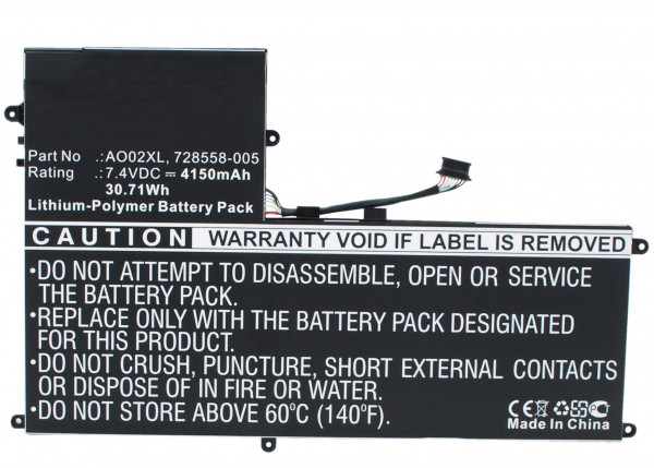 123accu vervangt HP AO02XL / 728558-005 accu (4150 mAh) AHP00284 - 1