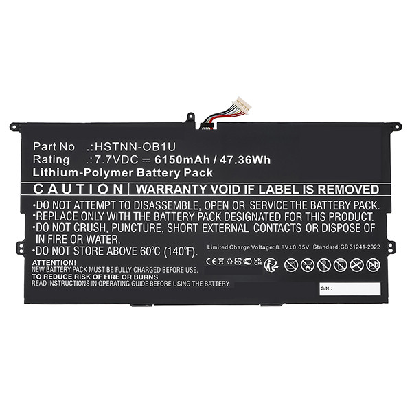 123accu vervangt HP HSTNN-OB1U / M07389-AC1 accu (7.7 V, 6150 mAh) AHP00882 - 1