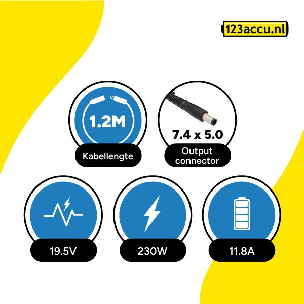 123accu vervangt HP adapter (19.5 V, 11.8 A, 230 W, 7.4 x 5.0 plugmaat) AHP00794 - 4