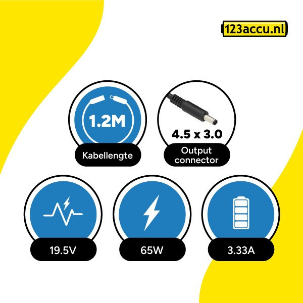 123accu vervangt HP adapter (19.5 V, 3.33 A, 65 W, 4.5 x 3.0 plugmaat) AHP00431 - 4