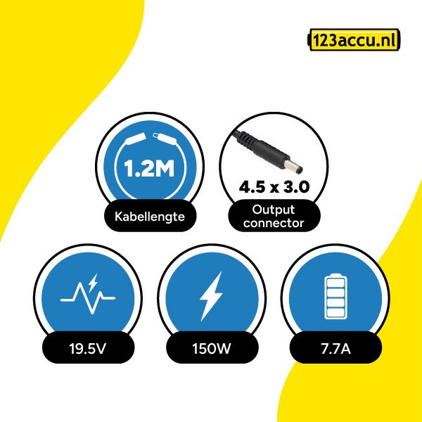 123accu vervangt HP adapter (19.5 V, 7.7 A, 150 W, 4.5 x 3.0 plugmaat) AHP00781 - 4