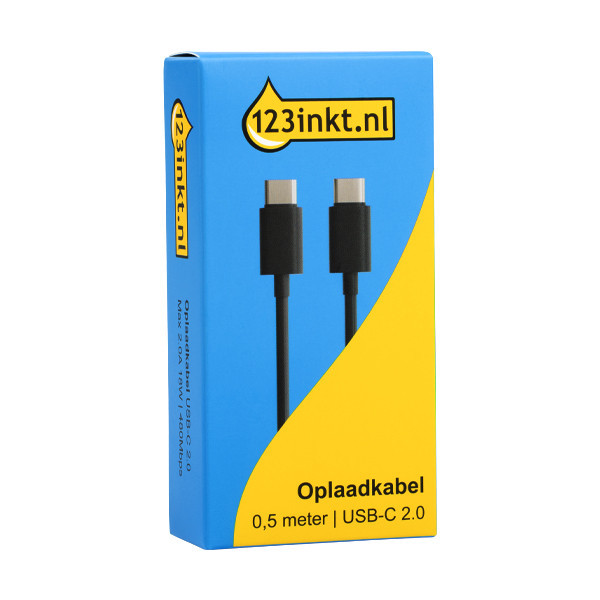 123inkt USB-C naar USB-C 2.0 oplaadkabel zwart (0.5 meter)  302318 - 2