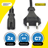 2 stuks: C7 kabel voor netstroom (2 meter, Recht, 123accu huismerk) ADR00477