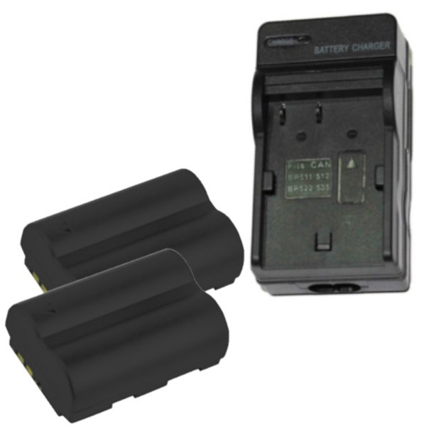 2 stuks: Canon BP-511 / BP-512 / BP-522 accu's + lader (7.4 V, 2000 mAh, 123accu huismerk)  ACA00543 - 1