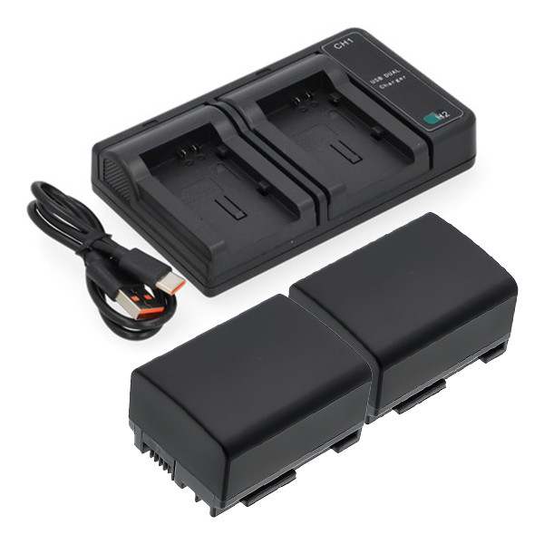 2 stuks: Canon BP-807 / BP-808 / BP-809 accu's met USB-C double slot oplader (7.4 V, 890 mAh, 123accu huismerk) ACA00806 - 1