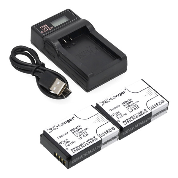 2 stuks: Canon LP-E12 accu's met USB-C single slot oplader (7.4 V, 820 mAh, 123accu huismerk) ACA00837 - 1