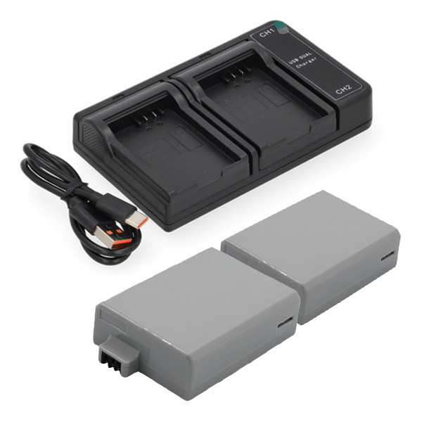 2 stuks: Canon LP-E5 accu's met USB-C double slot oplader (7.4 V, 1080 mAh, 123accu huismerk) ACA00818 - 1