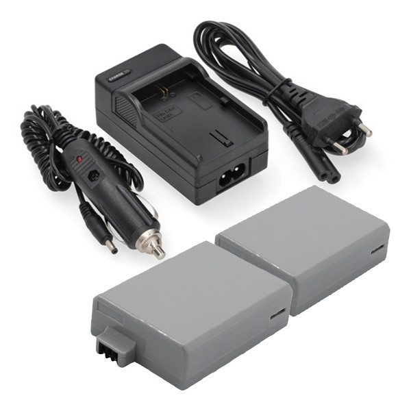2 stuks: Canon LP-E5 accu's met single slot oplader (7.4 V, 1080 mAh, 123accu huismerk) ACA00819 - 1