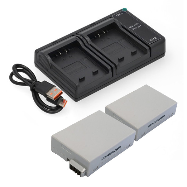 2 stuks: Canon LP-E8 /4515B002AA accu's met USB-C double slot oplader (7.4 V, 1120 mAh, 123accu huismerk) ACA00833 - 1