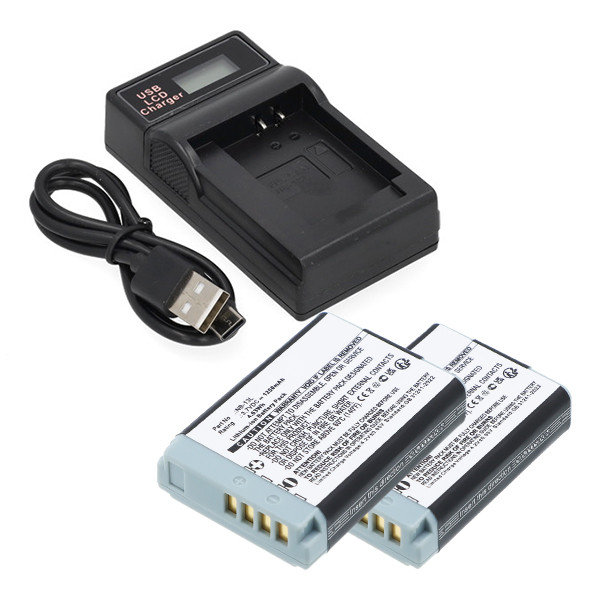 2 stuks: Canon NB-13L / NB-15L accu + USB-C single slot oplader (3.7 V, 1250 mAh, 123accu huismerk) ACA00867 - 1