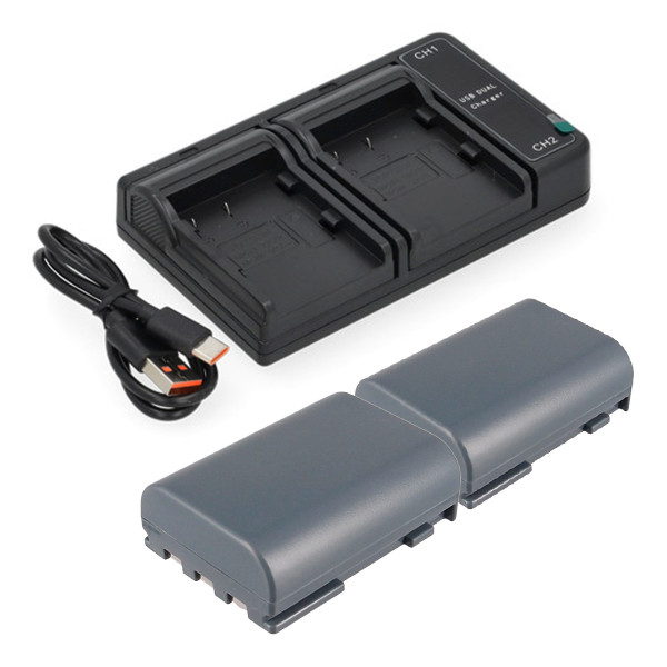 2 stuks: Canon NB-2LH / 9612A001 accu's met USB-C double slot oplader (7.4 V, 600 mAh, 123accu huismerk) ACA00848 - 1