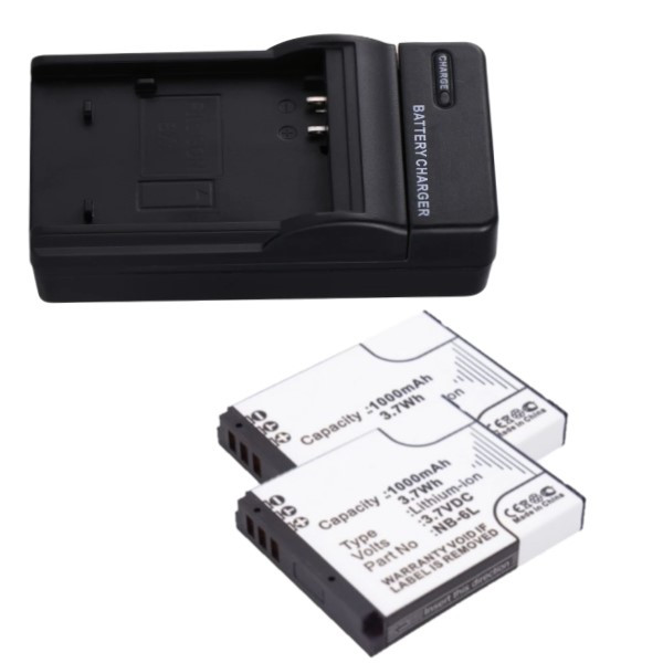 2 stuks: Canon NB-6L / 8724B001 accu's + lader (3.7 V, 1000 mAh, 123accu huismerk)  ACA00563 - 1