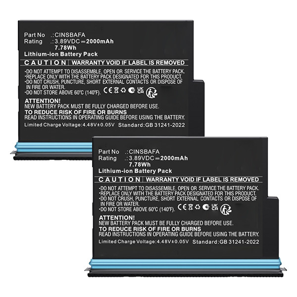 2 stuks: Insta360 X4 Air / CINSBAFA accu (3.89 V, 2000 mAh, 123accu huismerk) AIN00297 - 1