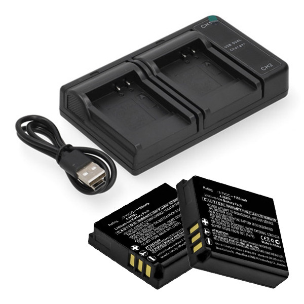 2 stuks: Panasonic CGA‑S005 / CGA‑S005E accu's met USB-C double slot oplader (3,7 V, 1150 mAh, 123accu huismerk) APA01279 - 1