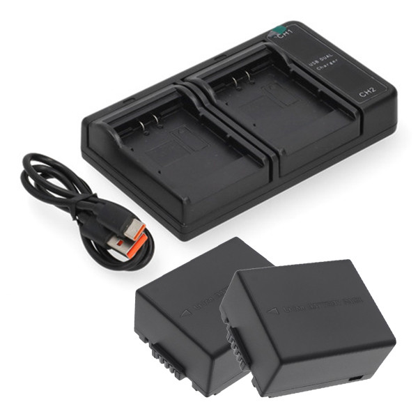 2 stuks: Panasonic DMW‑BLB13 / DMW‑BLB13E accu's met USB-C double slot oplader (7,4 V, 1250 mAh, 123accu huismerk) APA01271 - 1