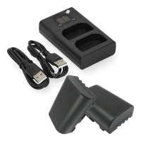 2 stuks: Panasonic DMW‑BLF19 / DMW‑BLF19E accu's met USB-C double slot oplader (3,7 V, 2000 mAh, 123accu huismerk) APA01277