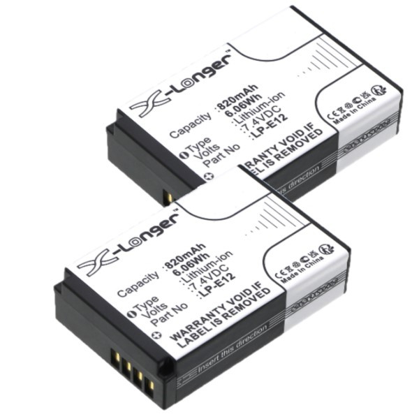2 stuks Canon LP-E12 / 6760B002 accu's (7.4 V, 820 mAh, 123accu huismerk) ACA00552 - 1