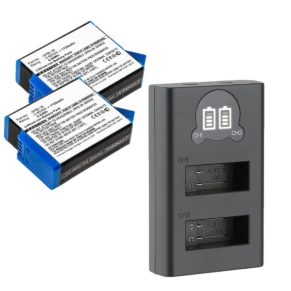 2 stuks GoPro SPBL1B / AHDBT-901 accu's + lader (3.85 V, 1720 mAh, 123accu huismerk)  AGO00155 - 1