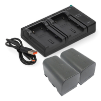 2 stuks JVC BN-VF815 / BN-VF815U accu met double slot oplader USB-C (7.4 V, 1600 mAh, 123accu huismerk) AJV00097