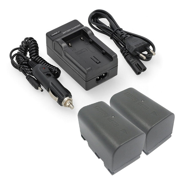 2 stuks JVC BN-VF815 / BN-VF815U accu met single slot oplader (7.4 V, 1600 mAh, 123accu huismerk) AJV00093 - 1