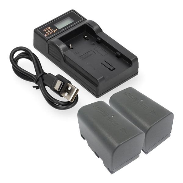 2 stuks JVC BN-VF815 / BN-VF815U accu met single slot oplader USB-C (7.4 V, 1600 mAh, 123accu huismerk) AJV00095 - 1