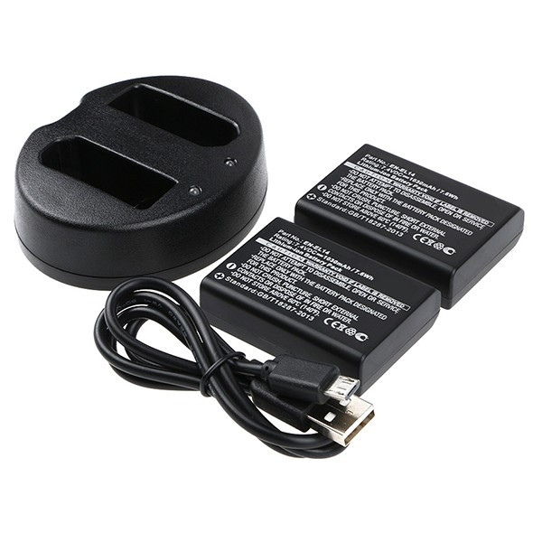 2 stuks Nikon EN-EL14a accu's inclusief USB lader (7.4 V, 1030 mAh, 123accu huismerk)  ANI00173 - 1